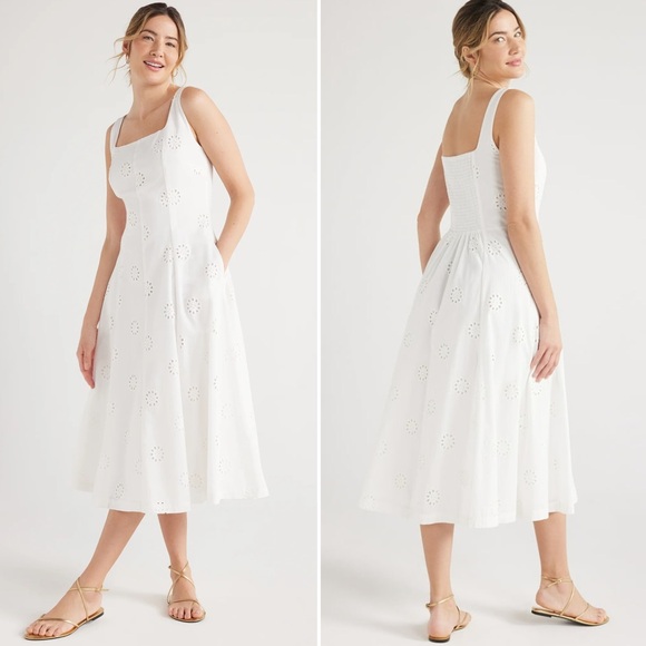 Free Assembly Dresses & Skirts - Free Assembly White Eyelet Panel 100% Cotton Midi Dress Women’s Size XL